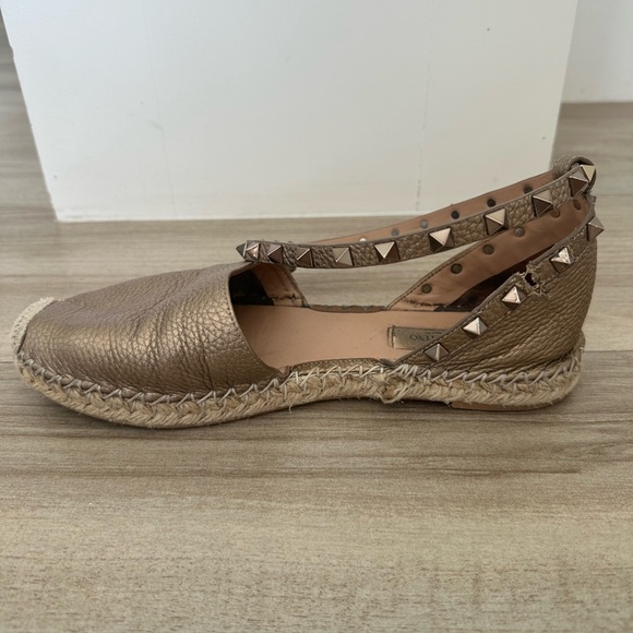 Valentino Metallic Brown Leather Rockstud Ankle Wrap Espadrille Flat Sandal - Picture 8 of 8